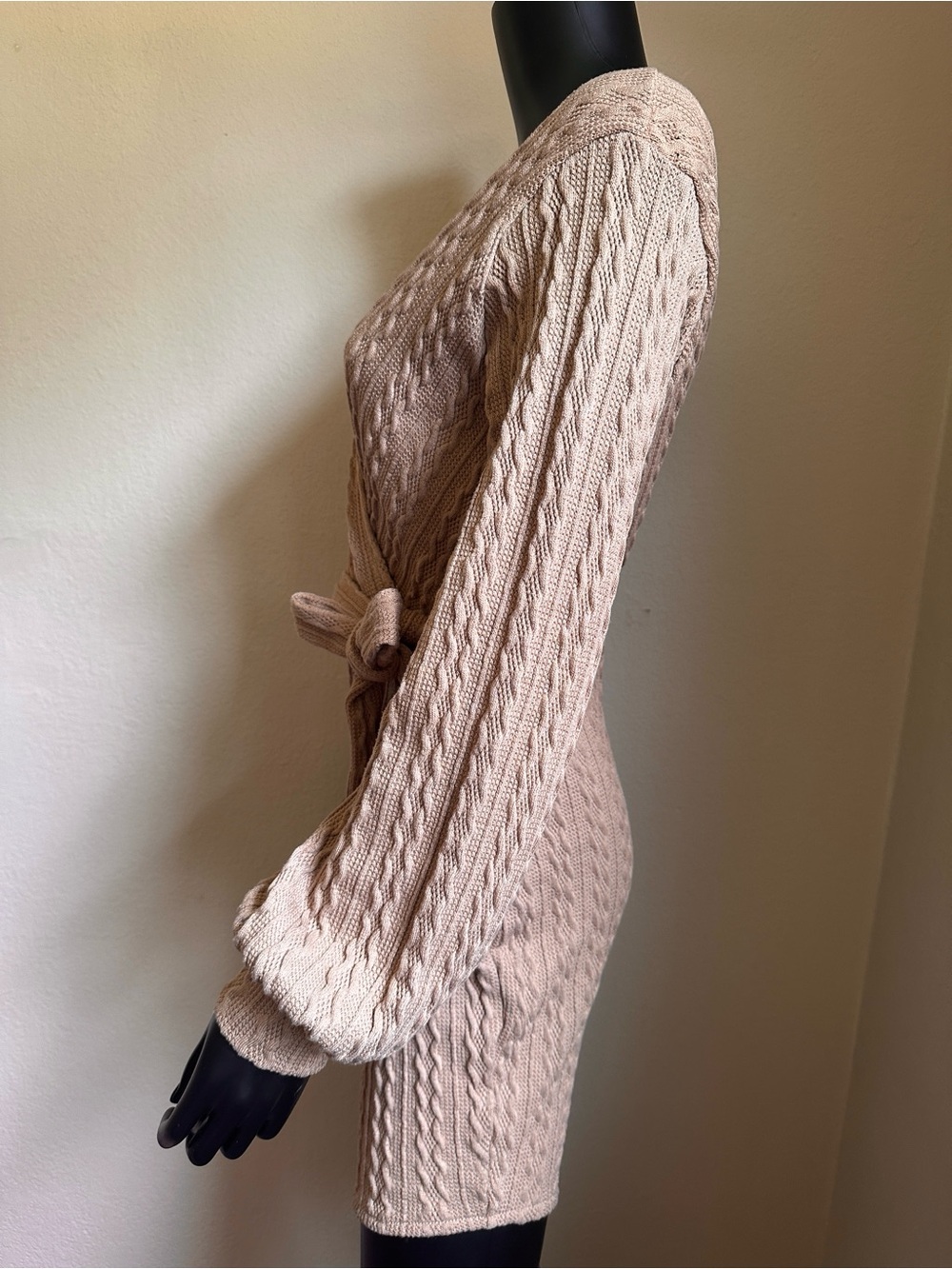 Windsor Cable-Knit Wrap Dress in Taupe - Picture 5 of 13